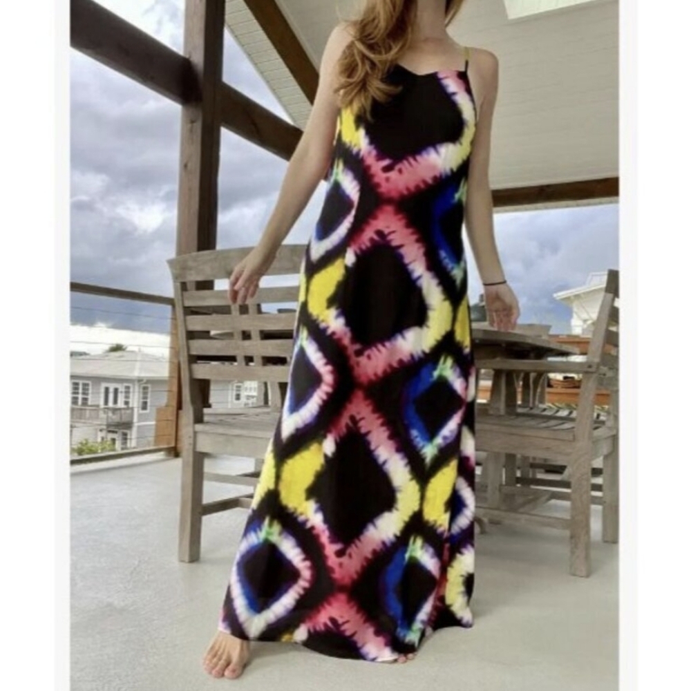 Busayo Colorful Tie Dye Maxi Slip Dress XS